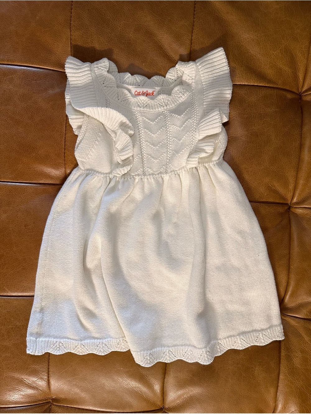 Cat & Jack Cream Ruffle Knit Dress for Girls